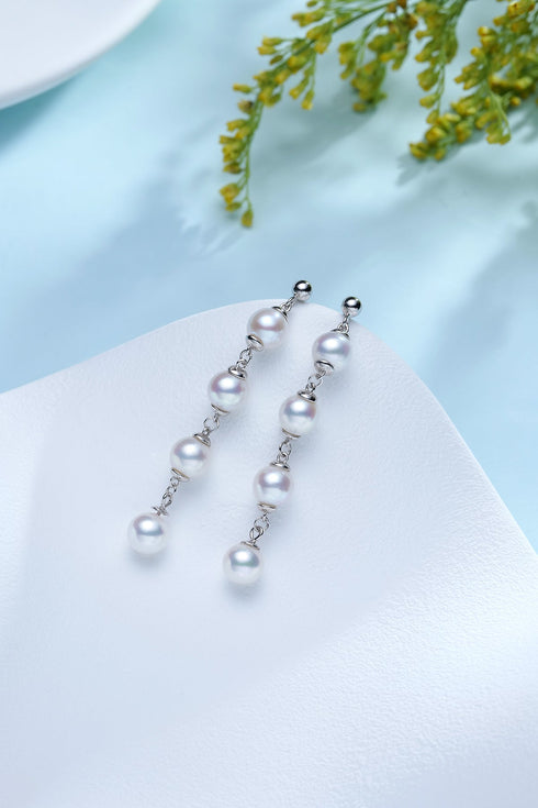 Pearl Beaded Silver Chain Earrings